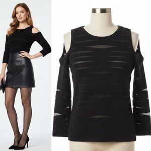 529 Parker | NWOT Black Textured Cold Shoulder LinenBlend Top (size XS)